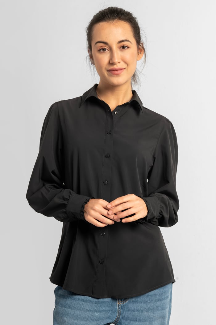 Super Soft Black Shirt With Long Puff Sleeves