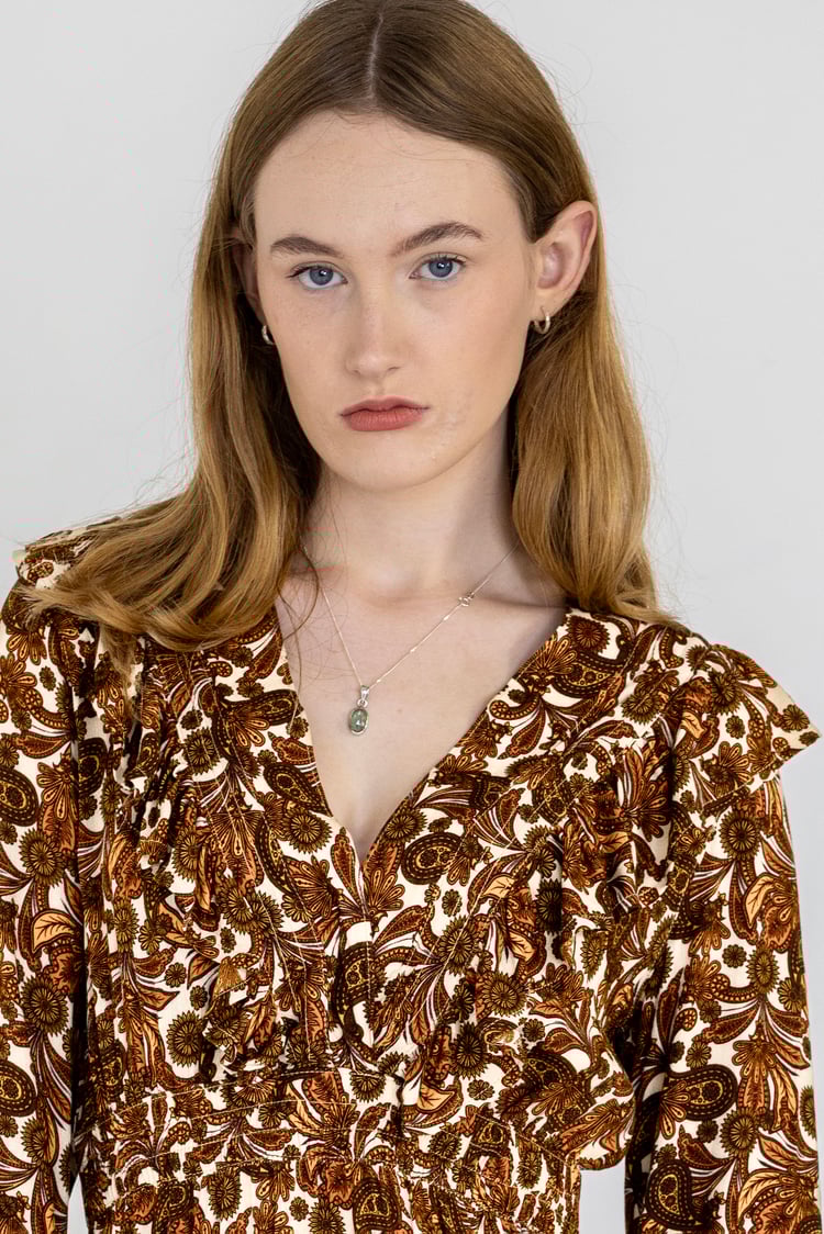 Paisley Printed Viscose Shirred Maxi Dress