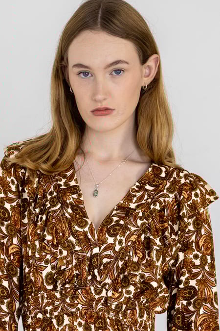 Brown Paisley Printed Viscose Shirred Maxi Dress