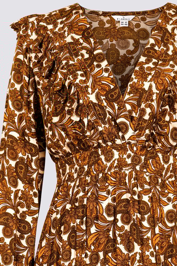 Paisley Printed Viscose Shirred Maxi Dress