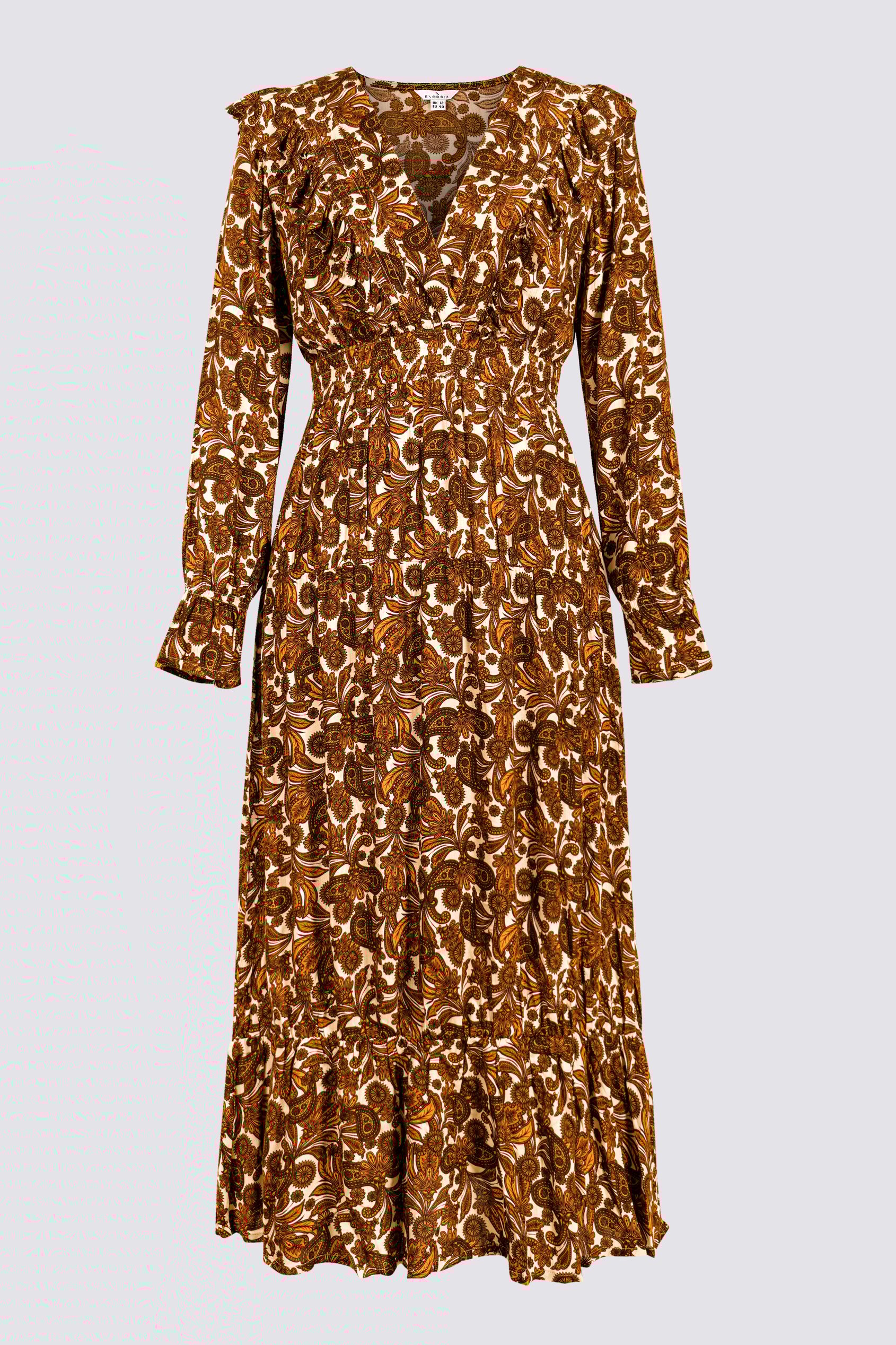 Paisley Printed Viscose Shirred Maxi Dress