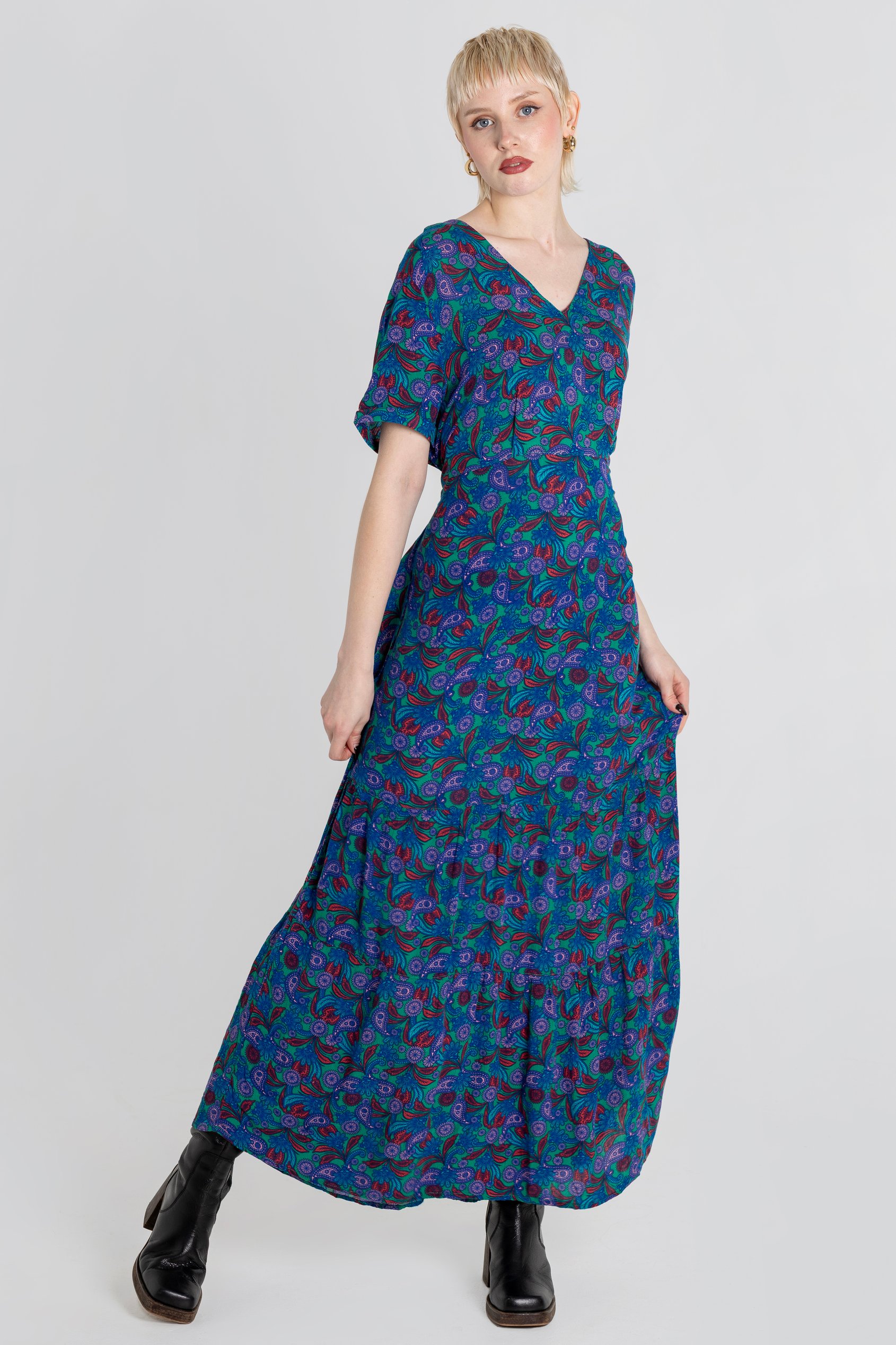 Crepe Viscose Paisley Printed Maxi Dress