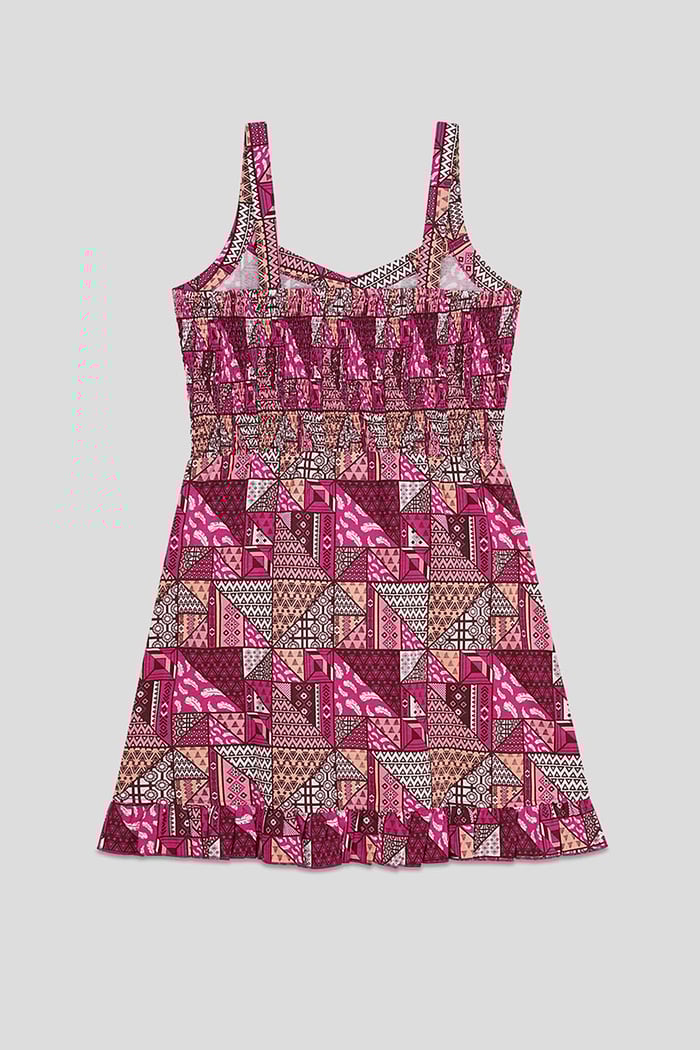 Frill Hem Smocked Back Printed Mini Dress