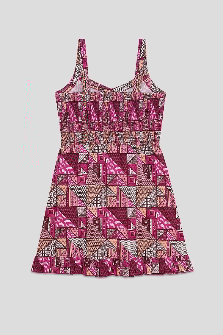 Frill Hem Smocked Back Printed Mini Dress