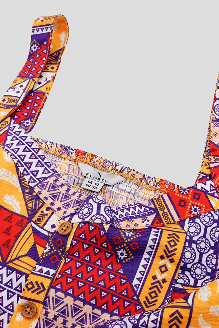 Frill Hem Smocked Back Printed Mini Dress