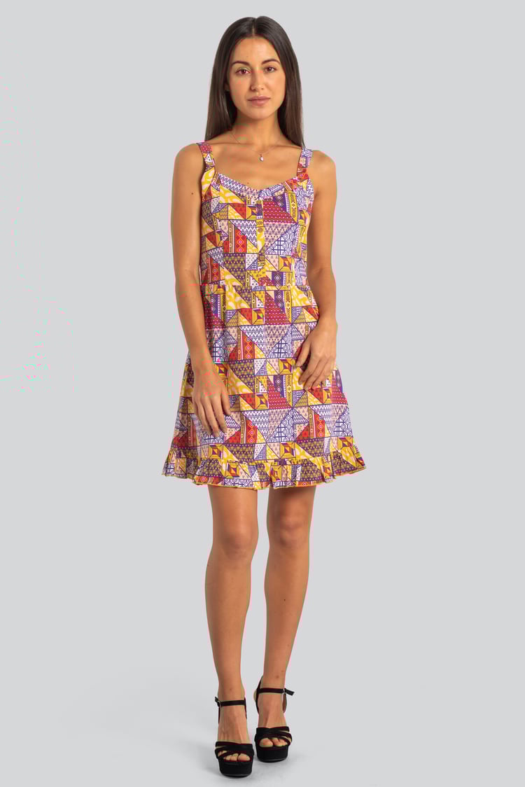 Frill Hem Smocked Back Printed Mini Dress