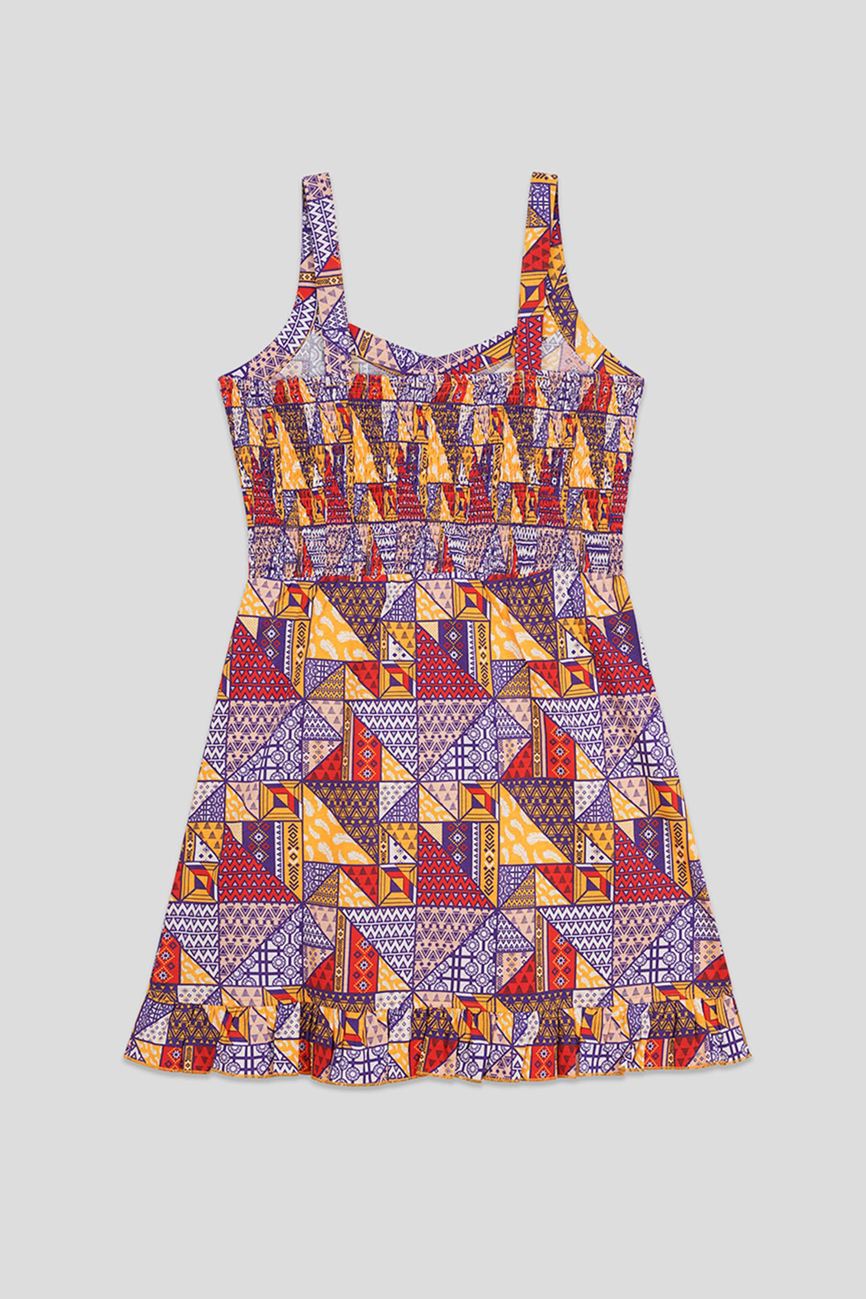 Frill Hem Smocked Back Printed Mini Dress