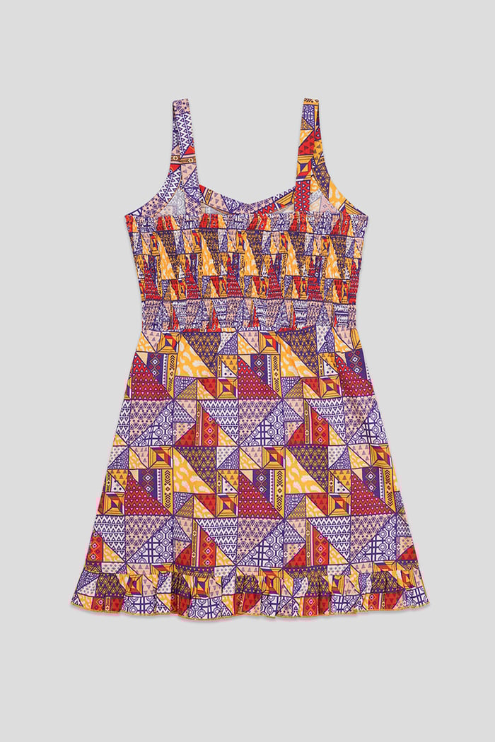 Frill Hem Smocked Back Printed Mini Dress