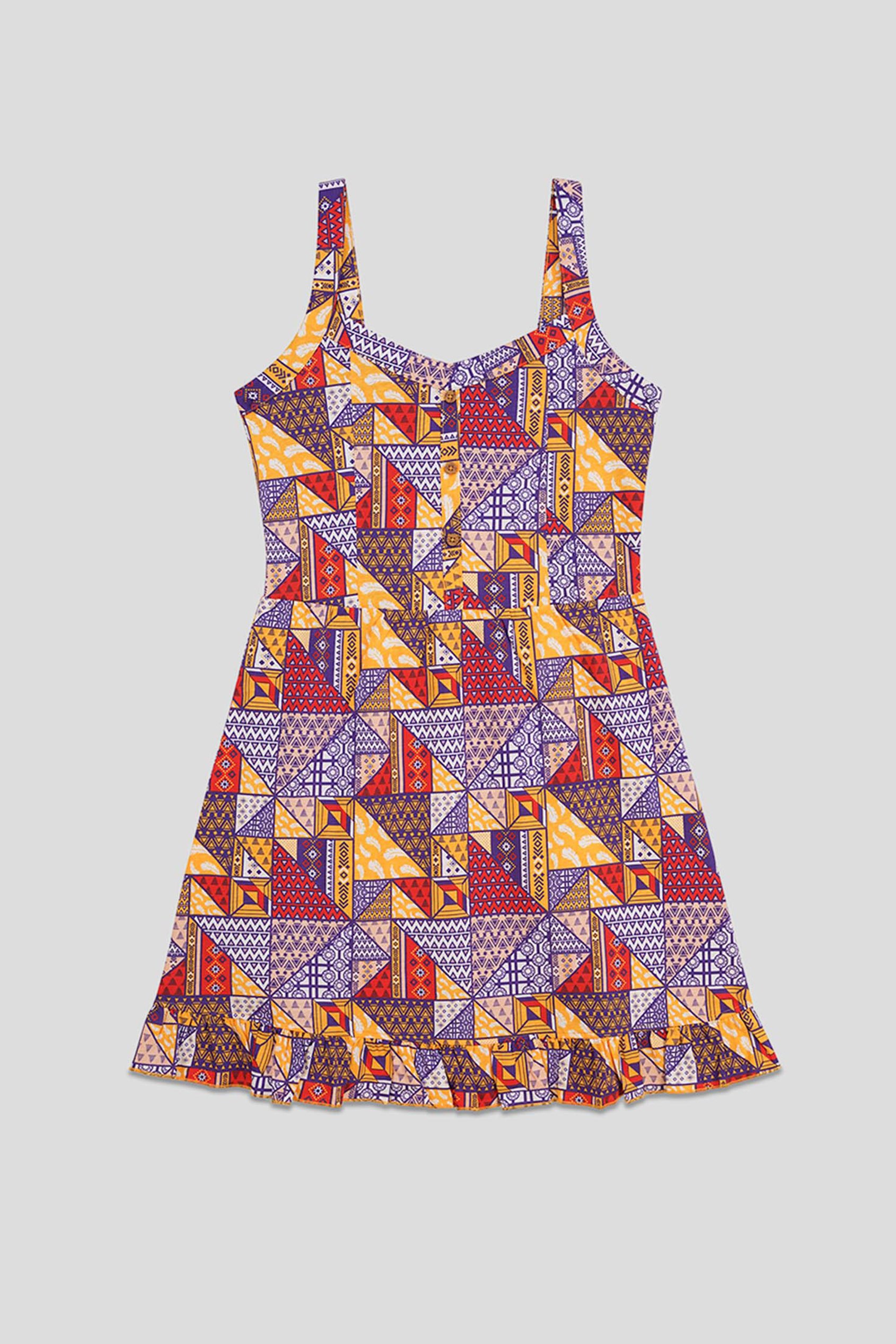 Frill Hem Smocked Back Printed Mini Dress