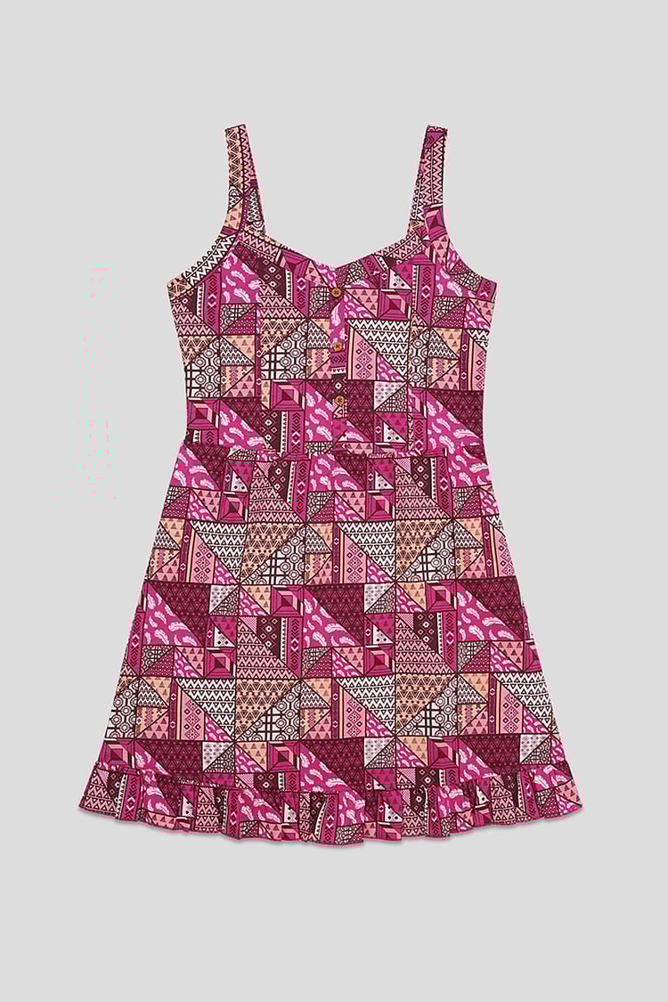 Frill Hem Smocked Back Printed Mini Dress