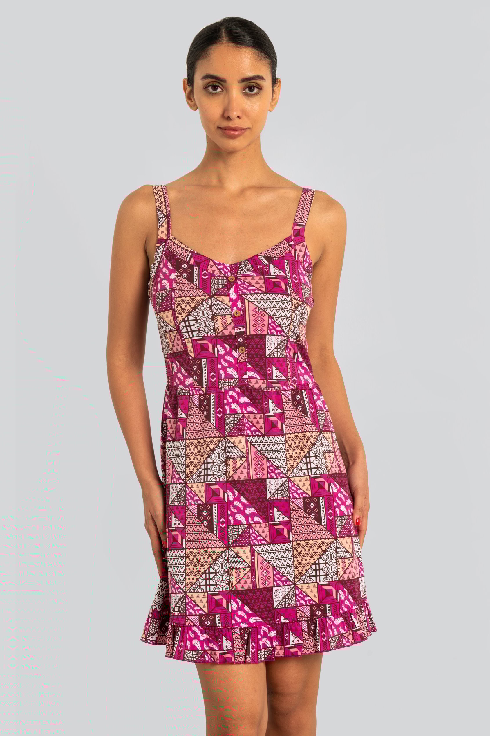 Frill Hem Smocked Back Printed Mini Dress