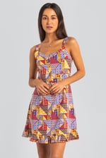 Frill Hem Smocked Back Printed Mini Dress