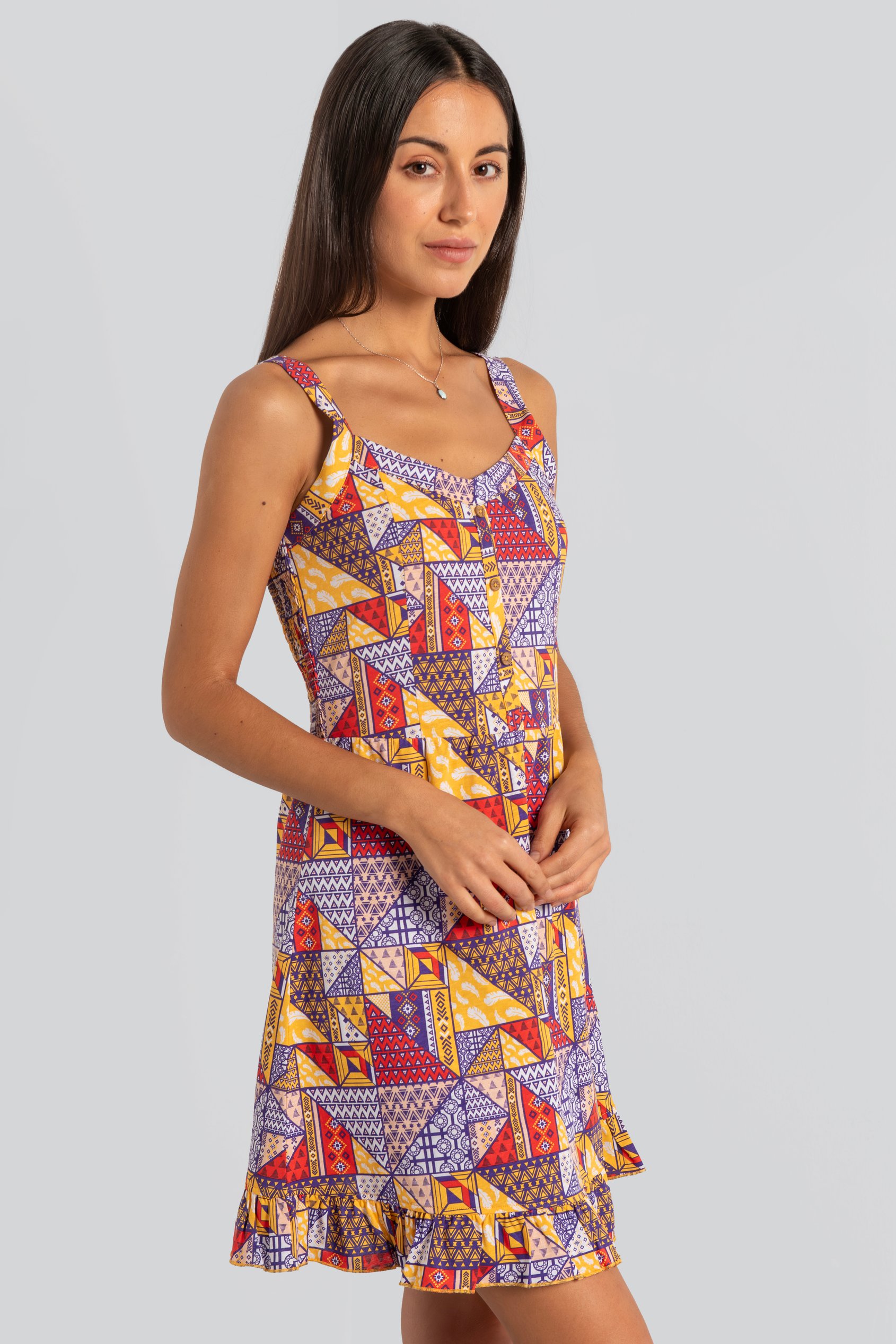 Frill Hem Smocked Back Printed Mini Dress