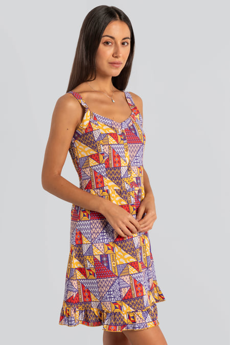 Purple Frill Hem Smocked Back Printed Mini Dress