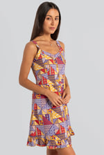 Frill Hem Smocked Back Printed Mini Dress