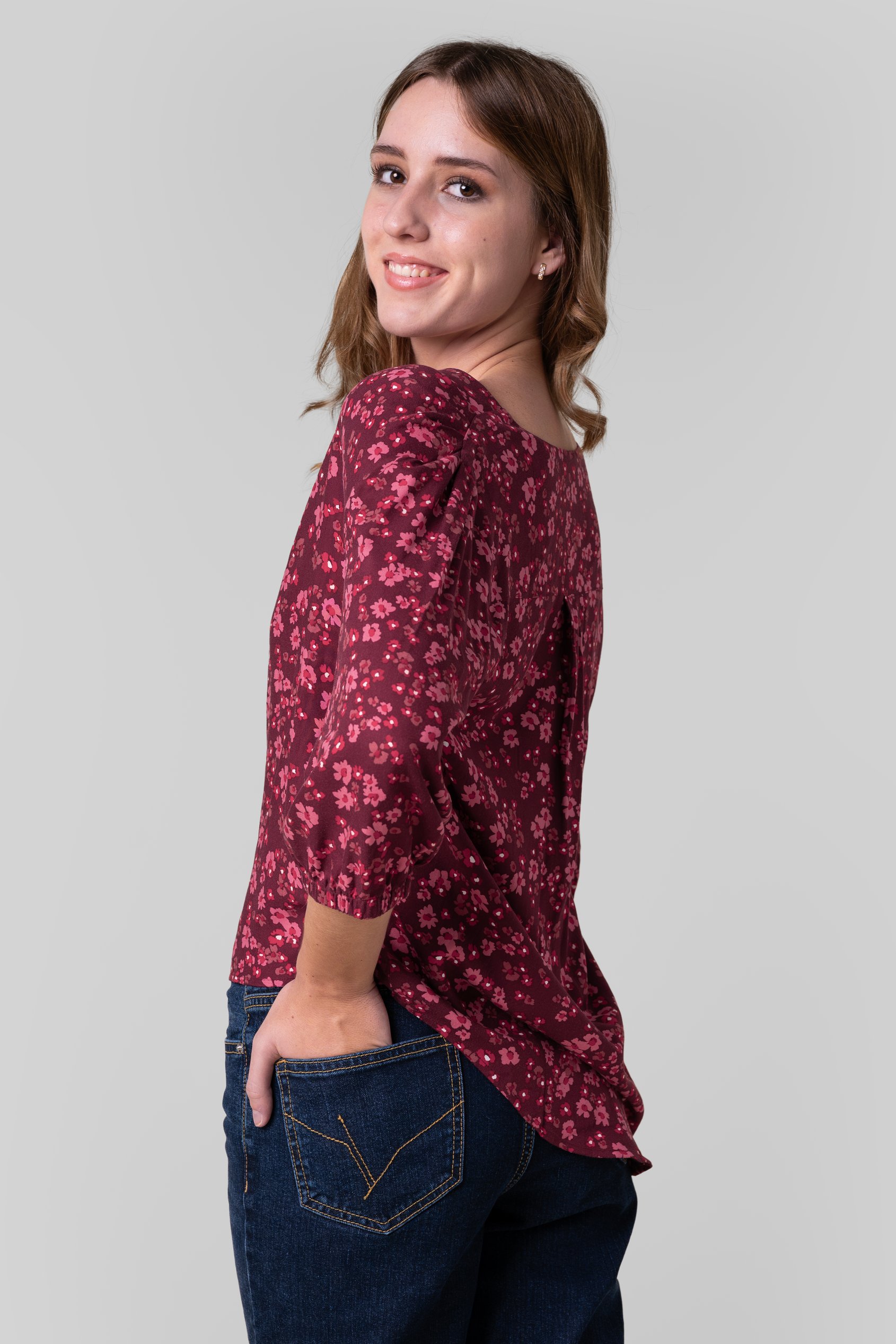 Womens Floral Print Button Front Blouse