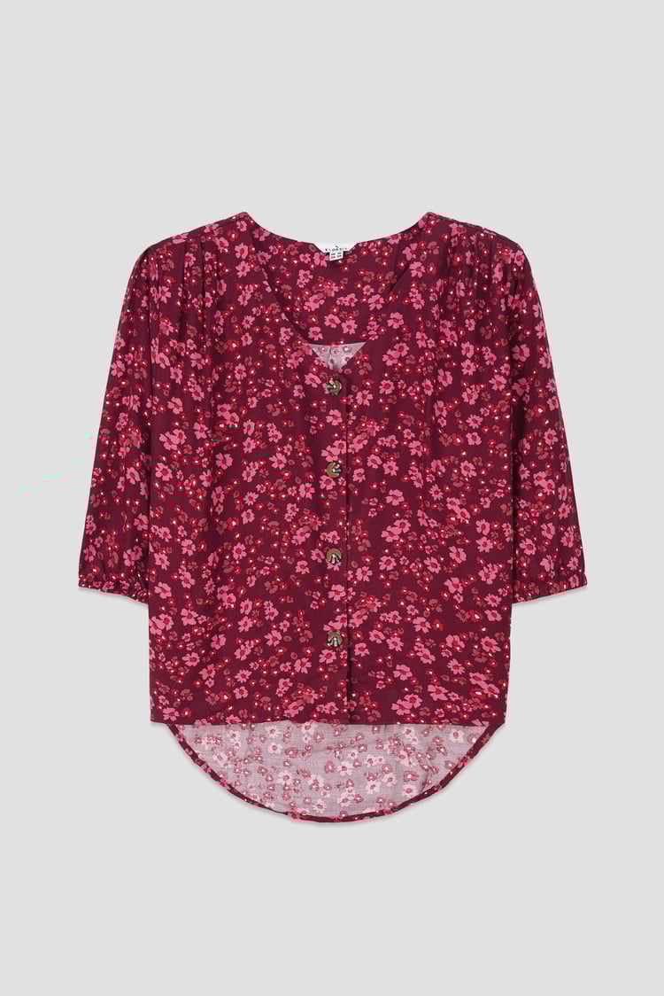Womens Floral Print Button Front Blouse