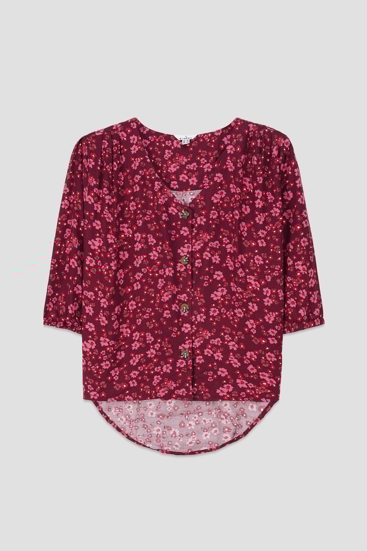 Womens Floral Print Button Front Blouse