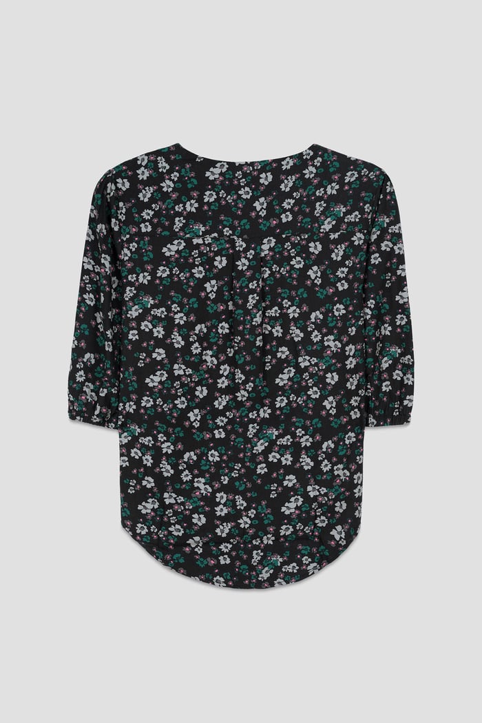 Womens Floral Print Button Front Blouse