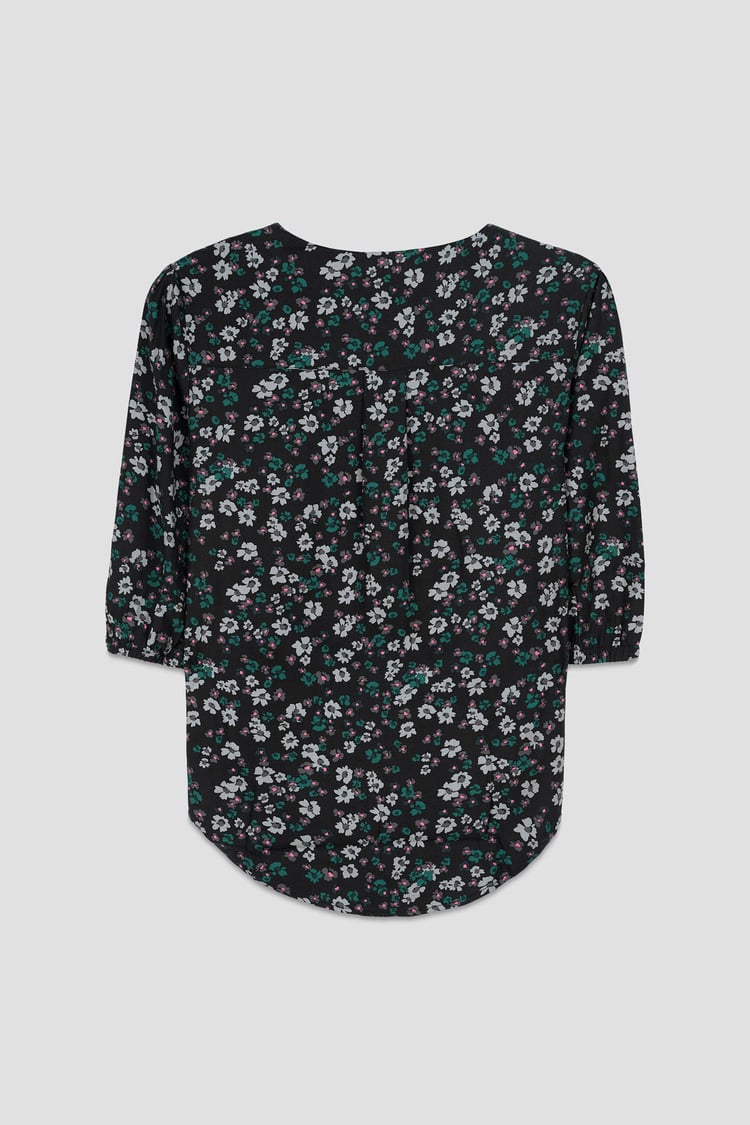Womens Floral Print Button Front Blouse