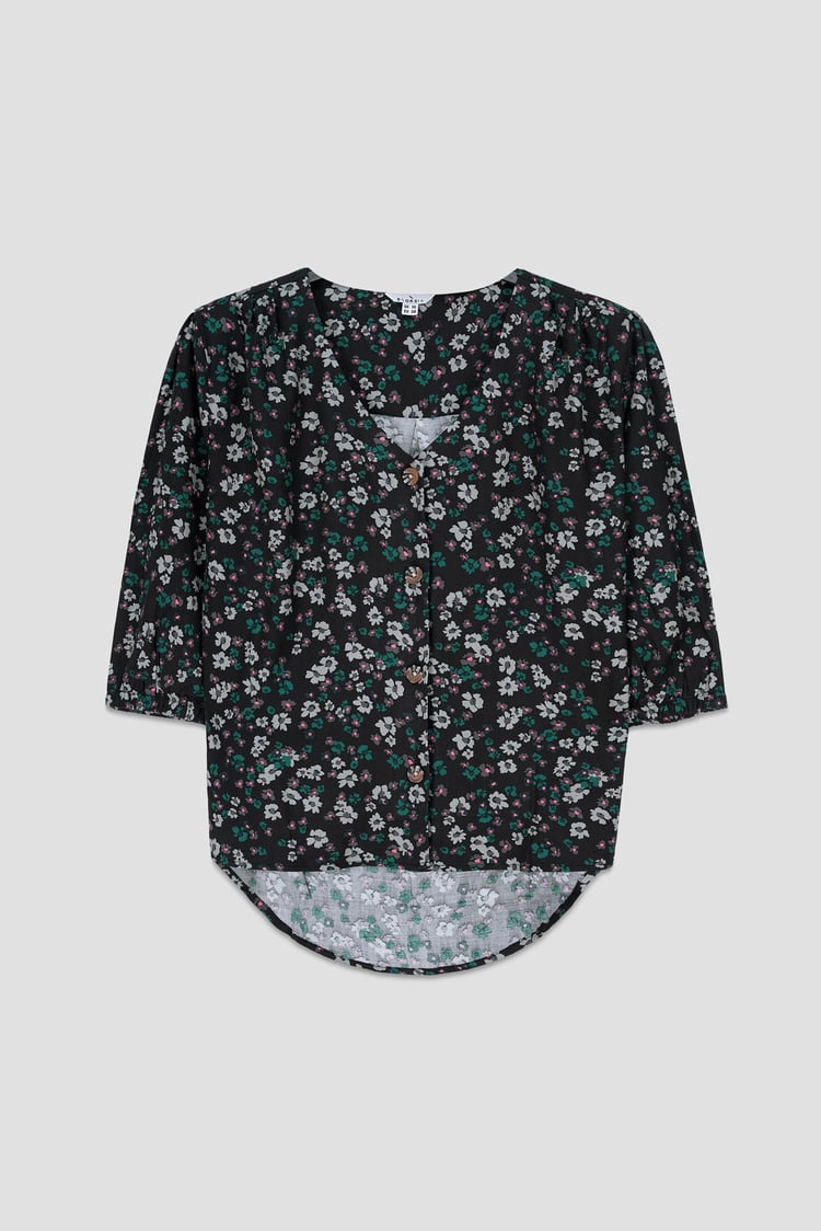 Womens Floral Print Button Front Blouse