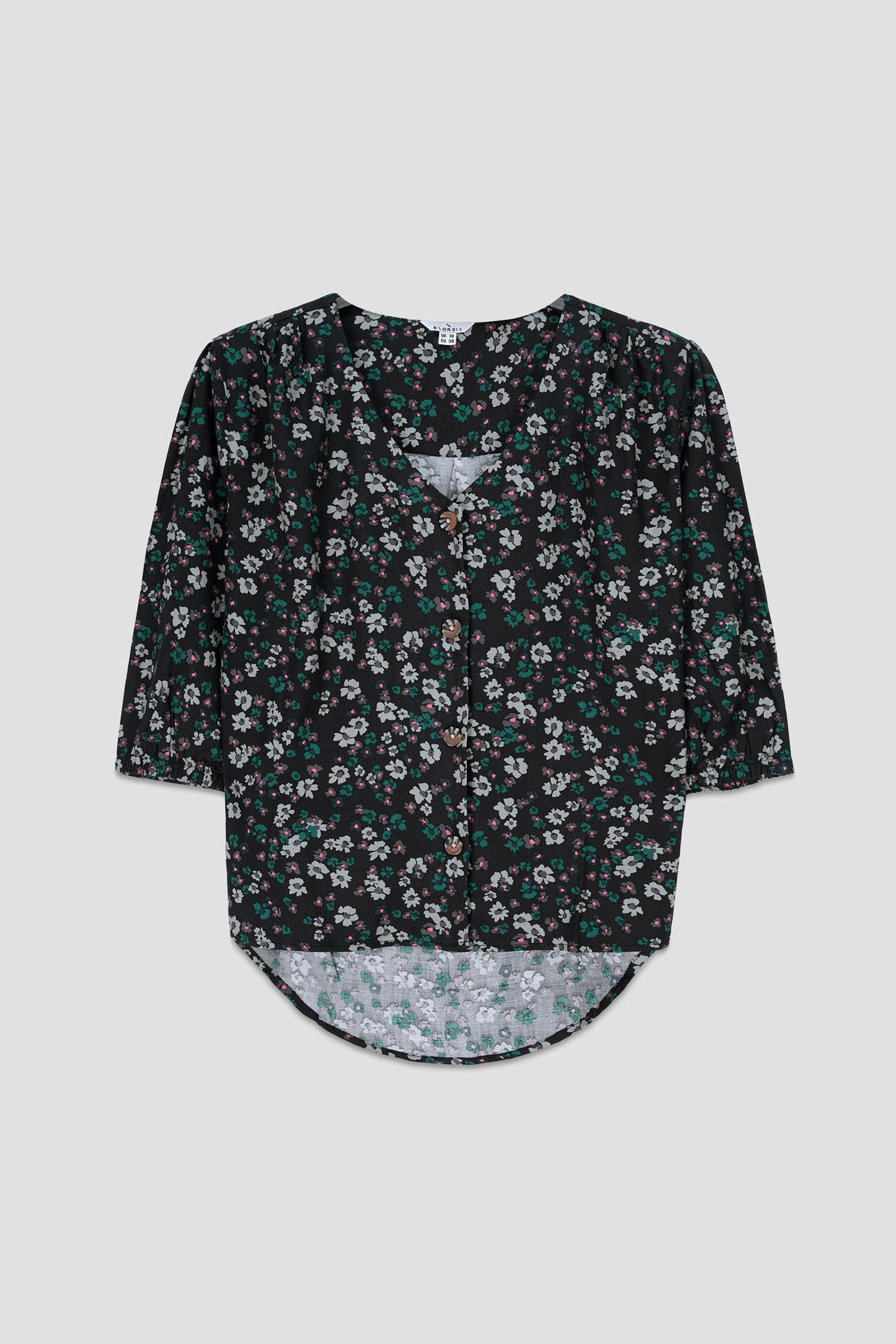 Womens Floral Print Button Front Blouse