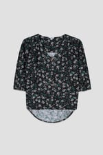 Womens Floral Print Button Front Blouse