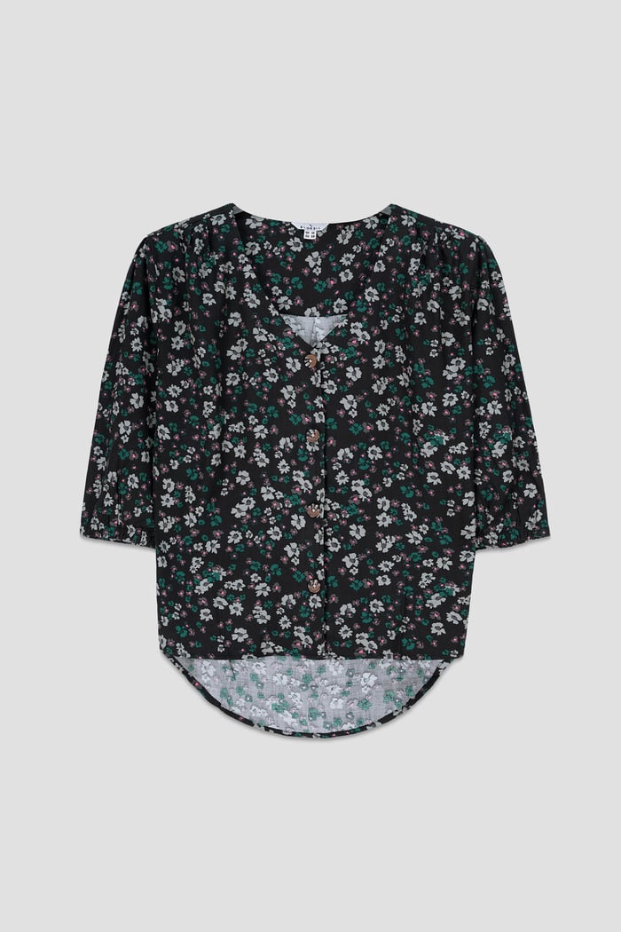 Womens Floral Print Button Front Blouse