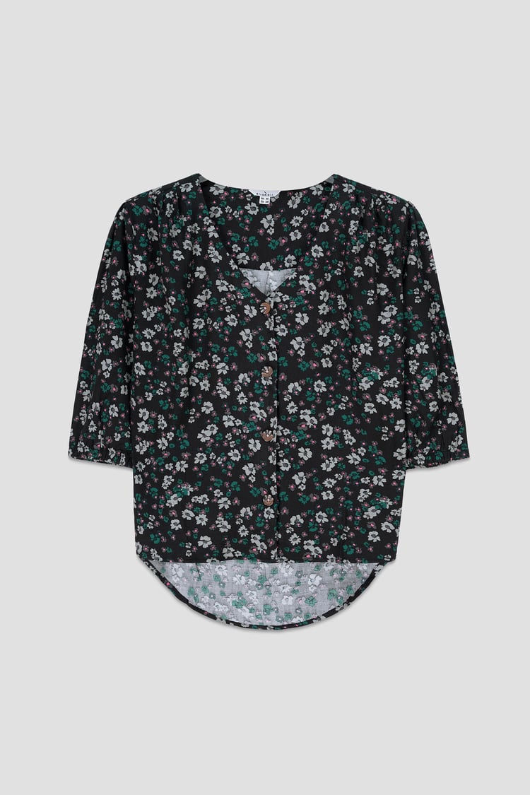 Womens Floral Print Button Front Blouse