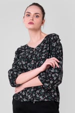 Womens Floral Print Button Front Blouse
