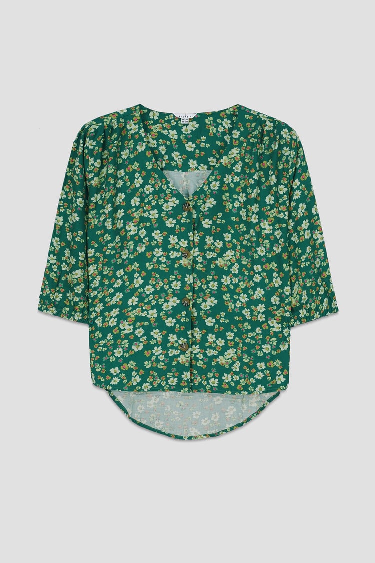 Womens Floral Print Button Front Blouse