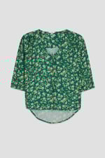 Womens Floral Print Button Front Blouse