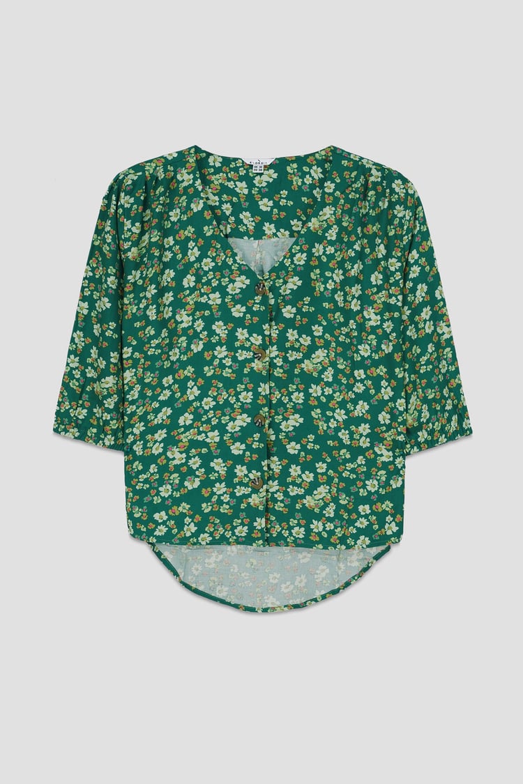 Womens Floral Print Button Front Blouse