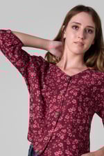 Womens Floral Print Button Front Blouse