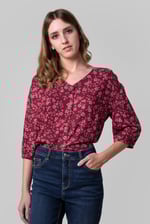 Womens Floral Print Button Front Blouse