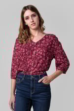 Womens Floral Print Button Front Blouse