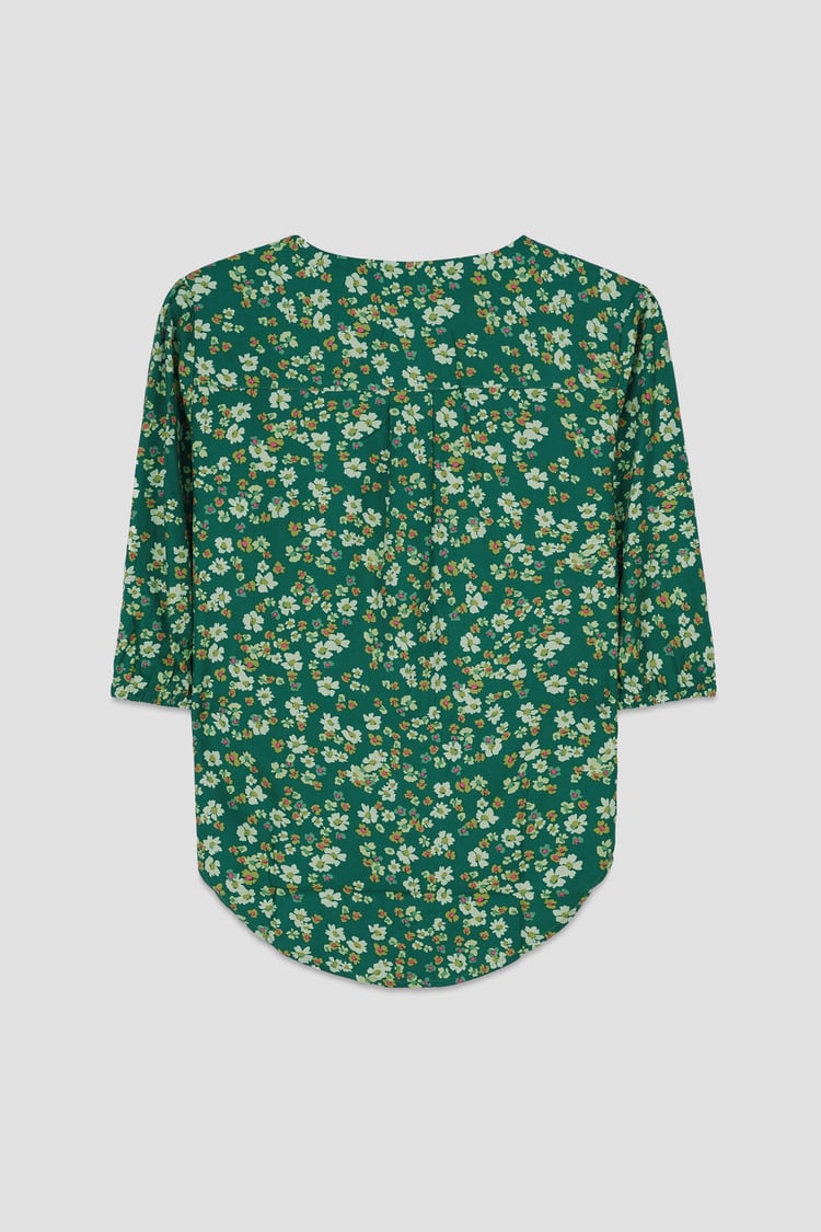 Womens Floral Print Button Front Blouse