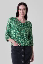 Womens Floral Print Button Front Blouse