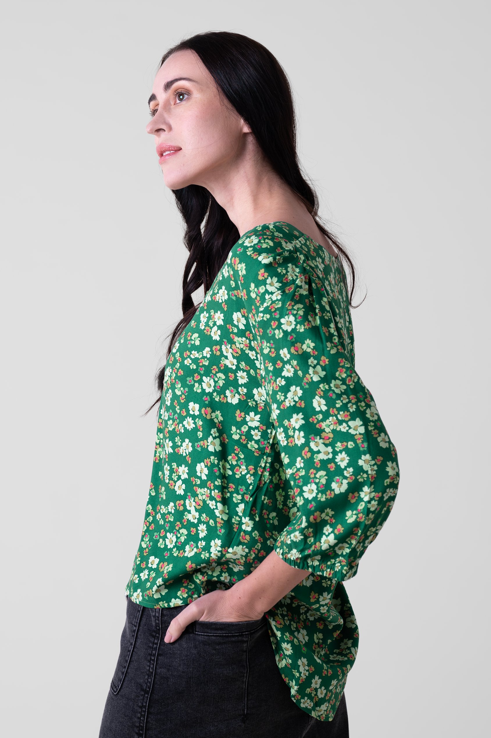 Womens Floral Print Button Front Blouse