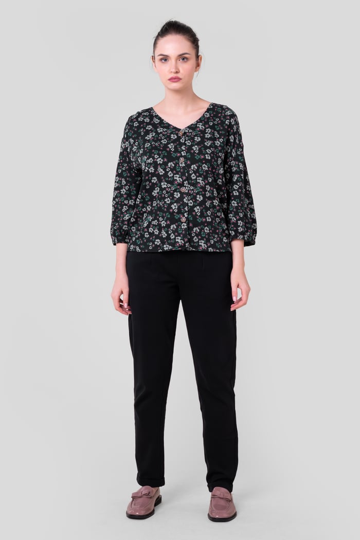 Womens Floral Print Button Front Blouse