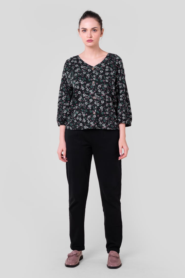 Womens Floral Print Button Front Blouse