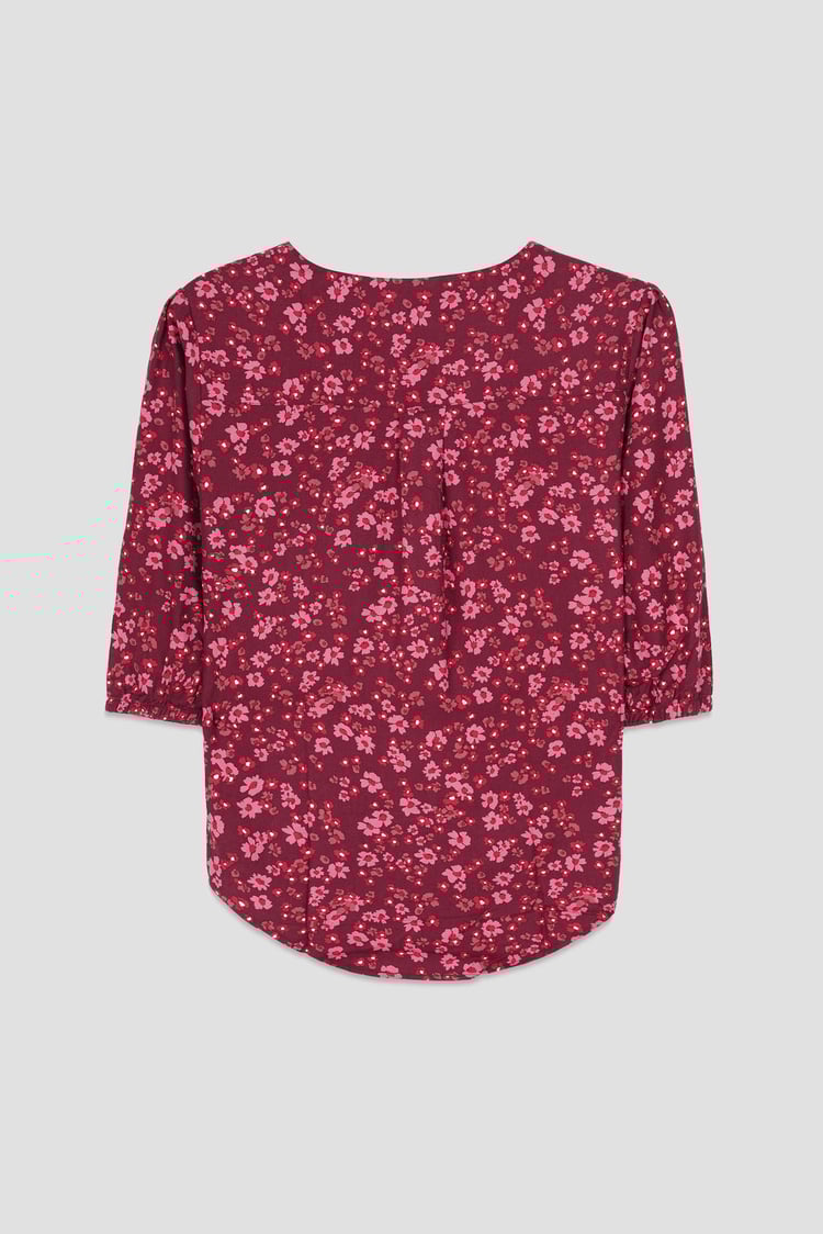 Womens Floral Print Button Front Blouse