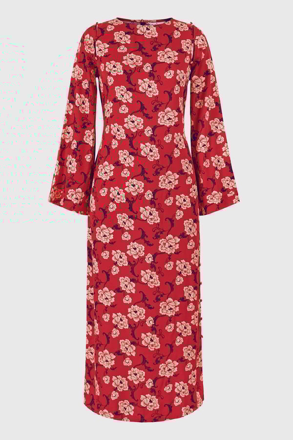Red Floral Elegance Maxi Dress With Removable Sleeve