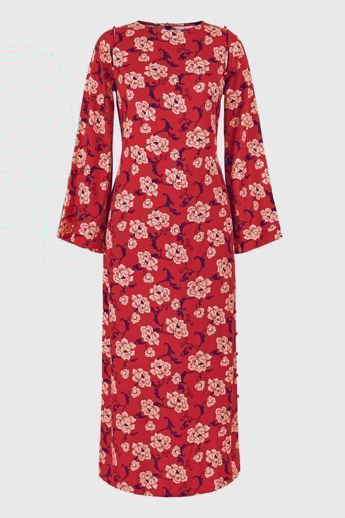 Floral Elegance Maxi Dress With Removable Sleeve