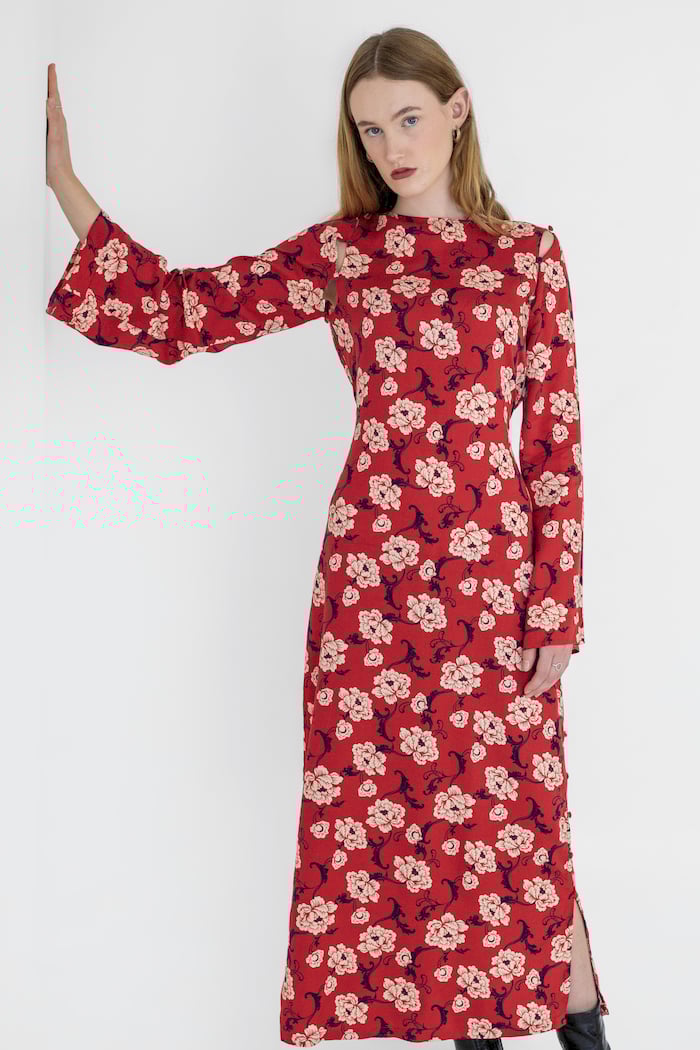 Floral Elegance Maxi Dress With Removable Sleeve