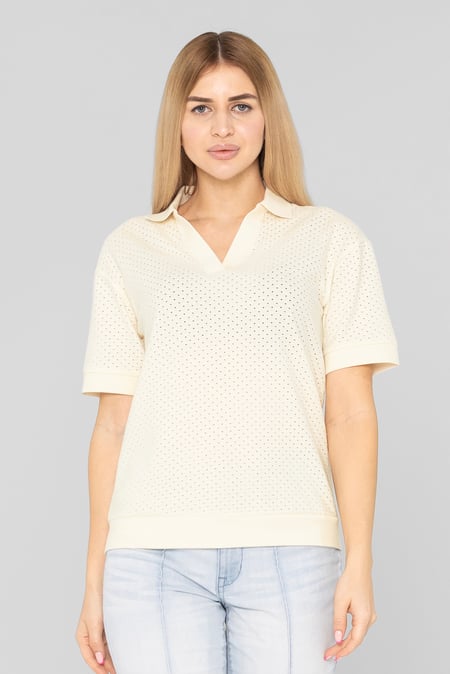 White Mesh Textured Polo Shirts