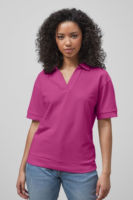 White Mesh Textured Polo Shirts