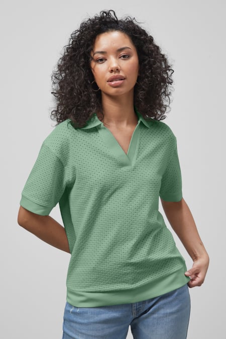 White Mesh Textured Polo Shirts