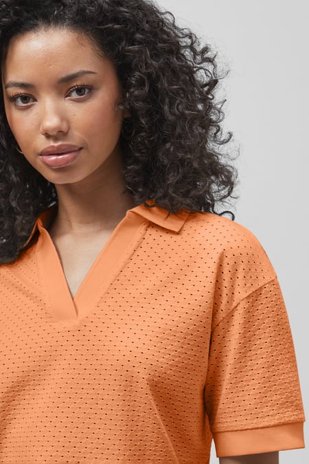 Orange Mesh Textured Polo Shirts