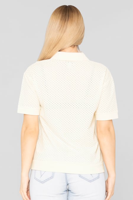 White Mesh Textured Polo Shirts